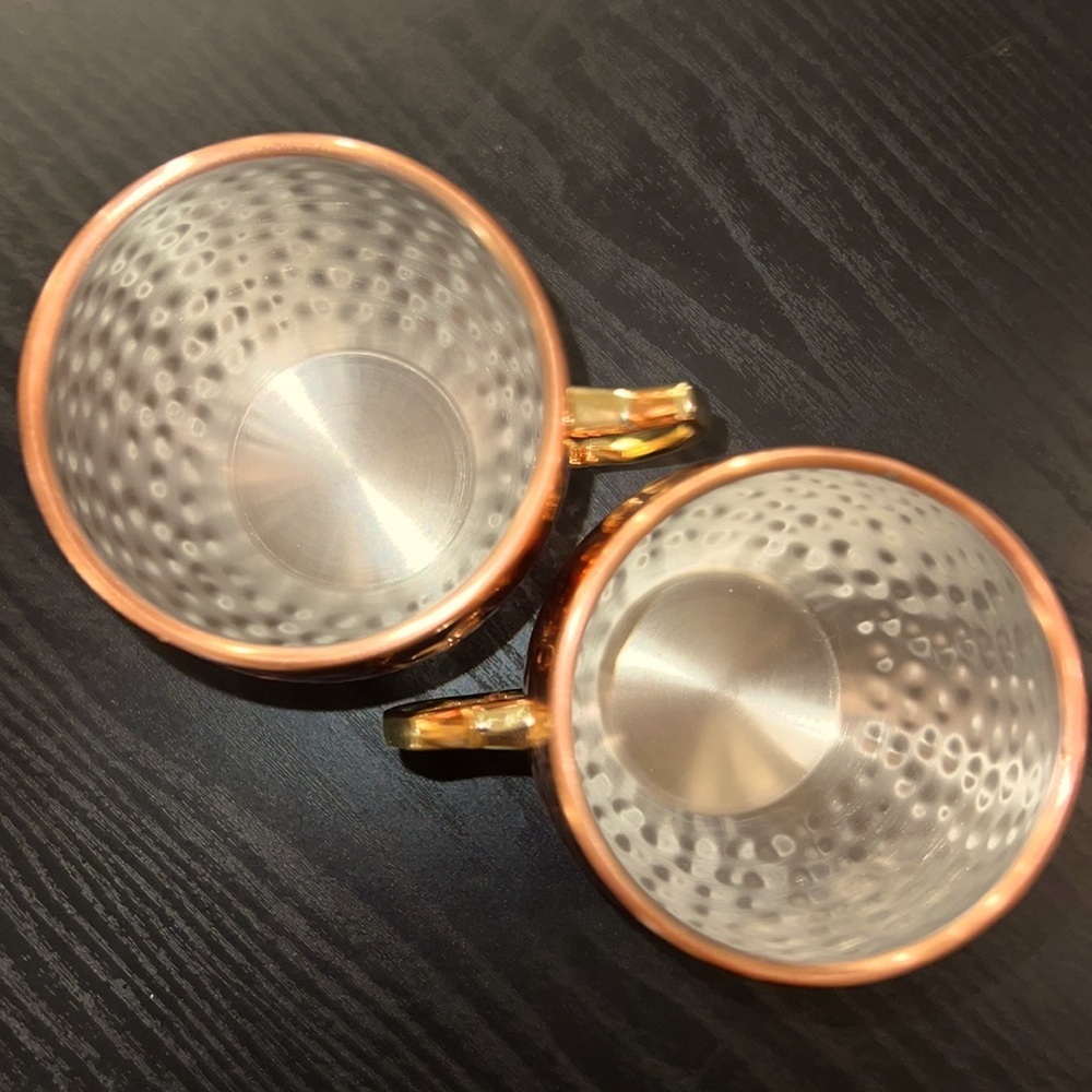 Set of 2 copper rose gold Moscow Mule cocktail drinking cups with handle Eco One - Picture 3 of 7